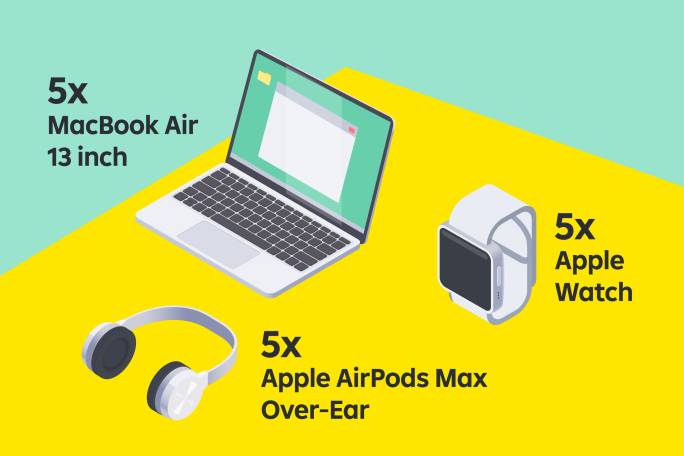 Castiga 5 laptopuri Apple MacBook Air 13, 5 perechi de casti bluetooth Apple AirPods Max