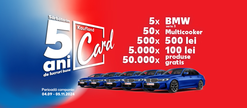 Concurs: Castiga 5 masini BMW 320d xDrive Sedan, 50 aparate de gatit multicooker Tefal, 500 vouchere de cumparaturi Kaufland in valoare de 500 de lei fiecare, 5.000 vouchere de cumparaturi Kaufland in valoare de 100 de lei fiecare si alte premii!