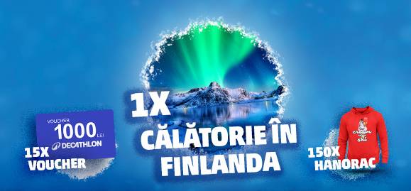 Concurs: Castiga o vacanta de poveste in Finlanda, 15 vouchere de cumparaturi Decathlon in valoare de 1.000 de lei fiecare si 150 de hanorace!