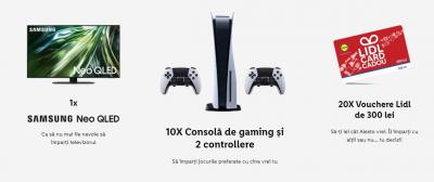 Concurs: Castiga un televizor Samsung Neo QLED Smart 4K 163 cm, 10 console de gaming Sony PlayStation 5 si 20 vouchere de cumparaturi Lidl in valoare de 300 de lei fiecare!