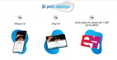 Concurs: Castiga un telefon mobil Apple iPhone 16, o tableta Apple iPad 10 sau un voucher de cumparaturi eMAG in valoare de 1.000 de lei!